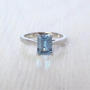 2ct Aquamarine Emerald Cut Solitaire cathedral ring
